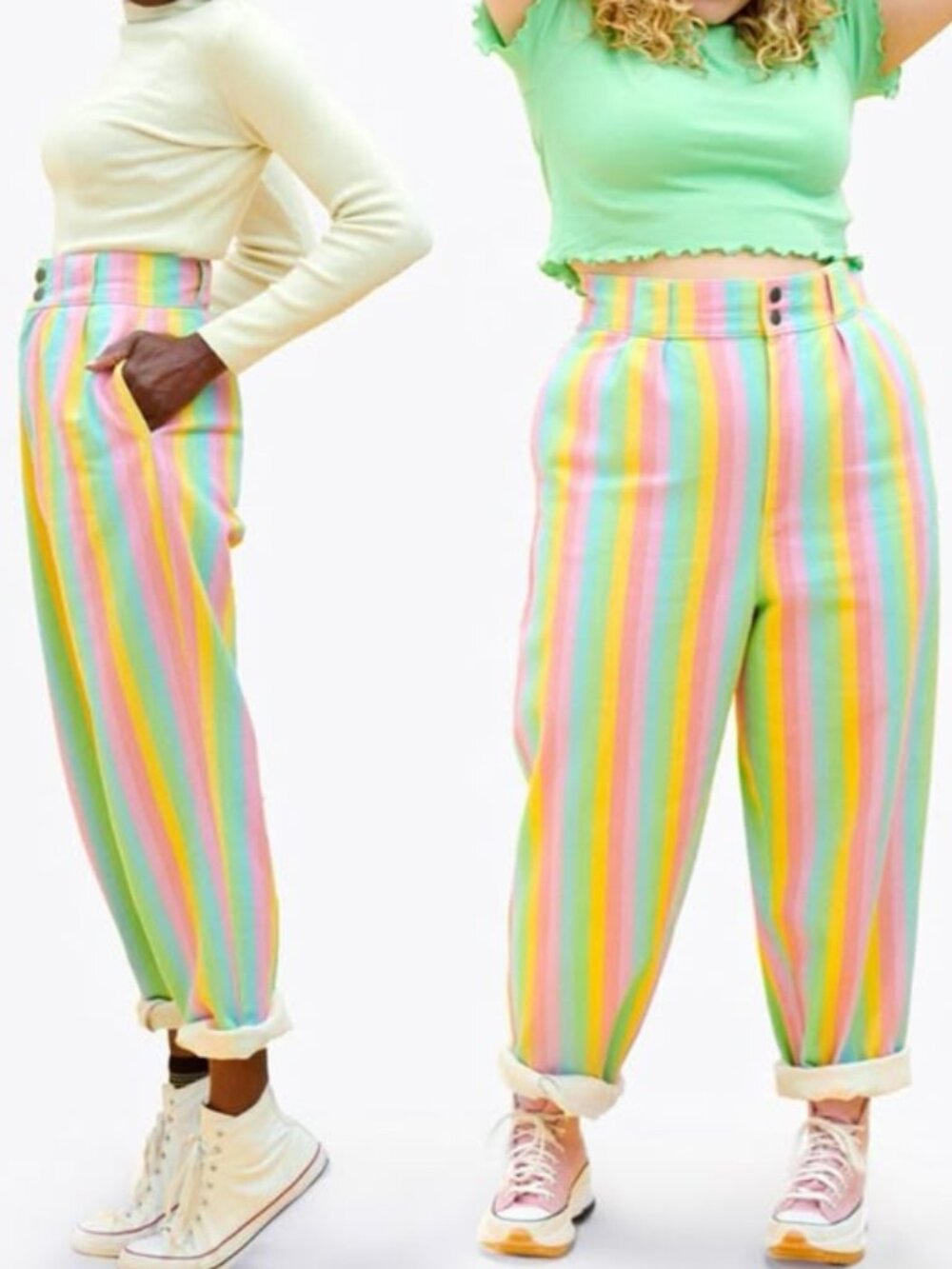 Lucy & Yak Addison Pants Women's 36 Rainbow Stripe High Waisted Tapered Trouser